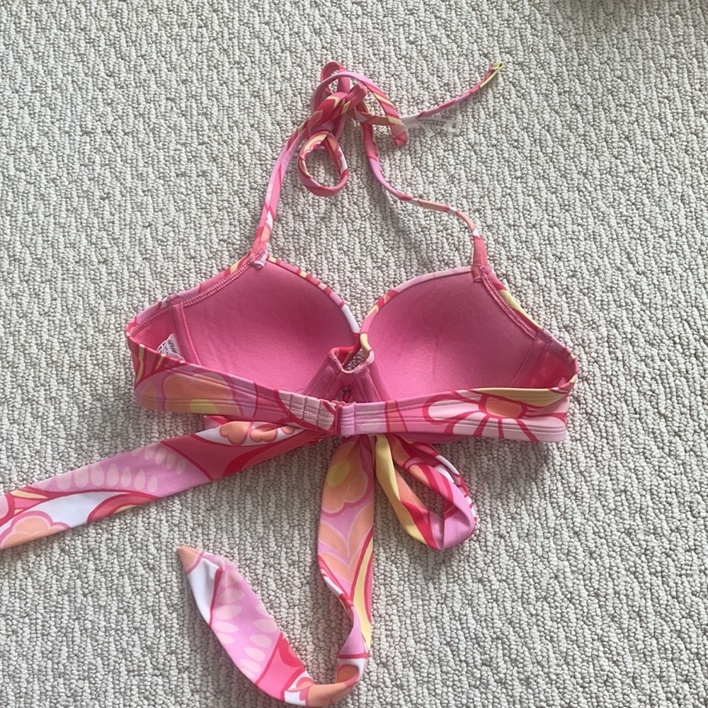 Aerie Pink Yellow Floral Tie Bikini Top - Picture 3 of 5